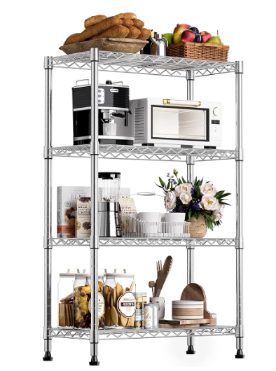 4 Tiers Industrial Storage Racking Wire Metal Shelving in Chrome