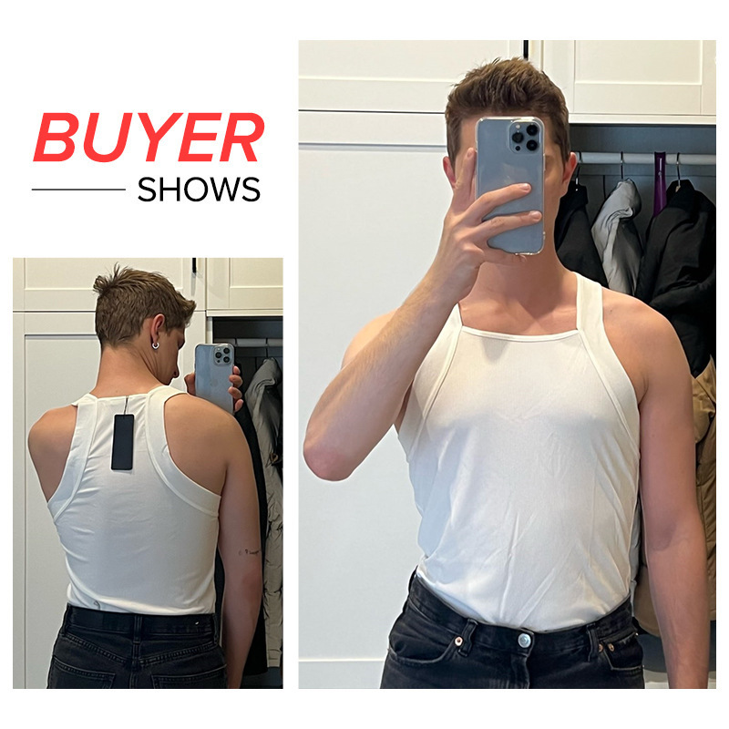 Custom Men Tank Tops Round Neck Sleeveless Solid Color Summer Casual Vests Fitness Hollow streetwear Rib Men Vest