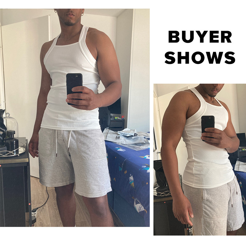 Custom Men Tank Tops Round Neck Sleeveless Solid Color Summer Casual Vests Fitness Hollow streetwear Rib Men Vest