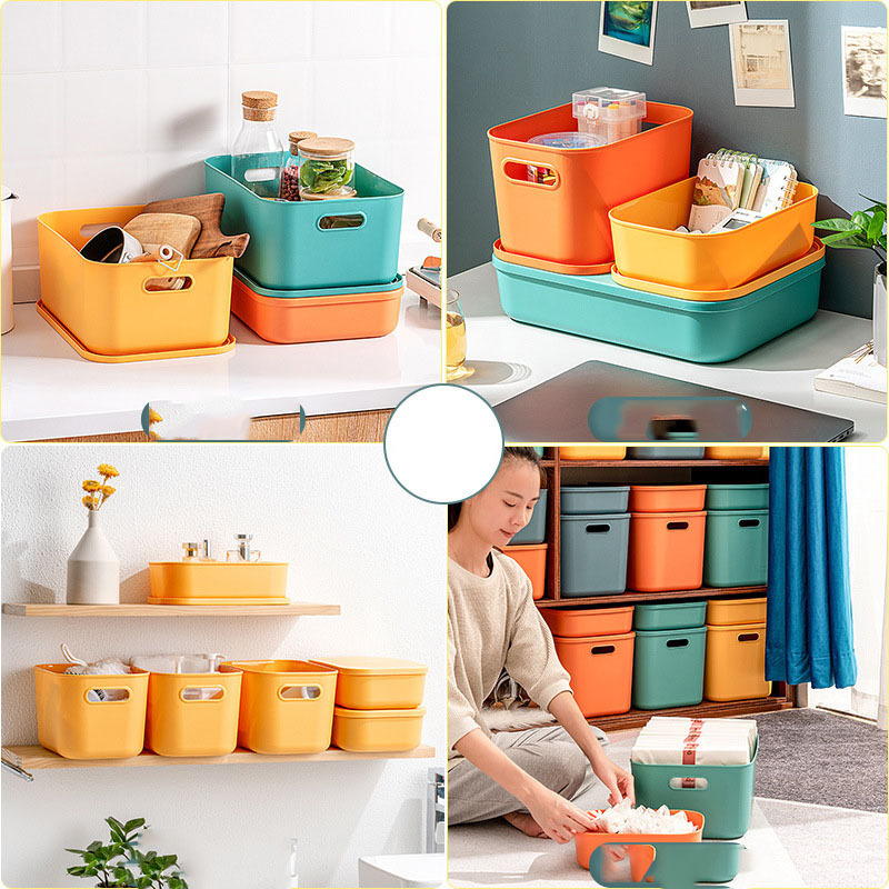 Wholesale Morandi Color Storage With Cover Clothes Snacks Cosmetics Sundries Plastic Large Capacity Storage Box