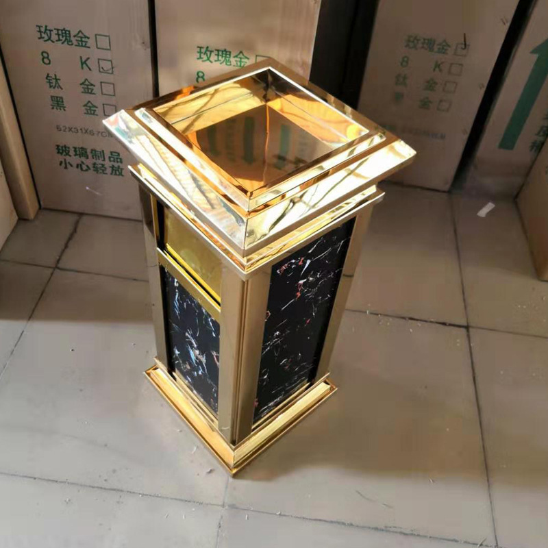 Hotel elevator entrance large marble stainless steel trash can with ashtray