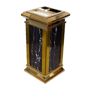 Hotel elevator entrance large marble stainless steel trash can with ashtray