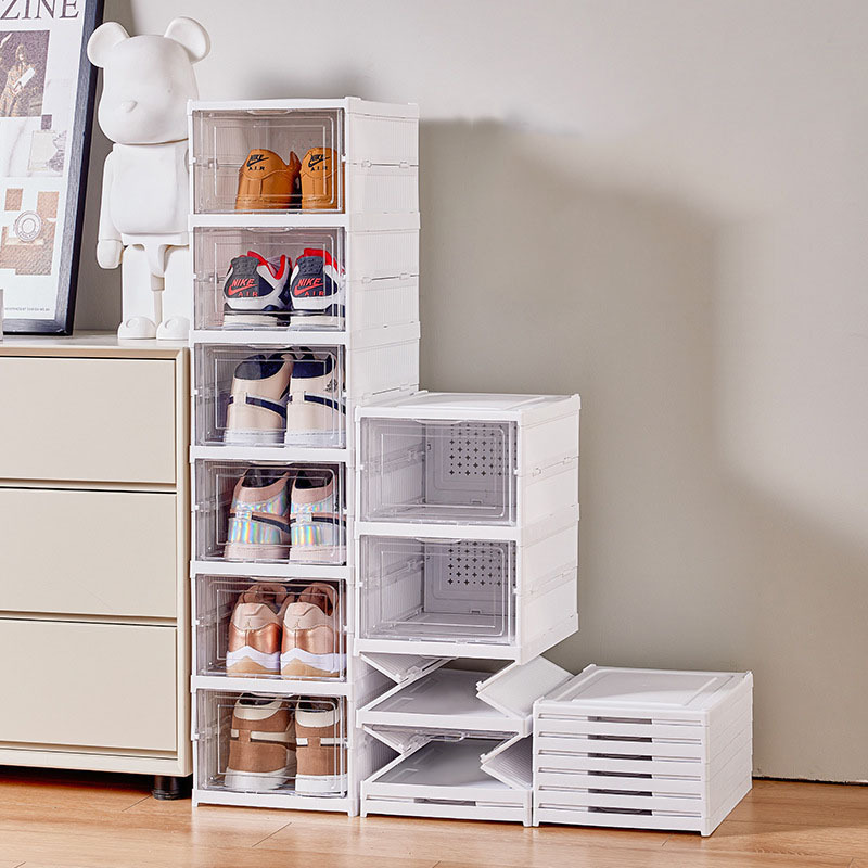 Free installation of integrated transparent shoe cabinet storage box Foldable clamshell simple plastic shoe box