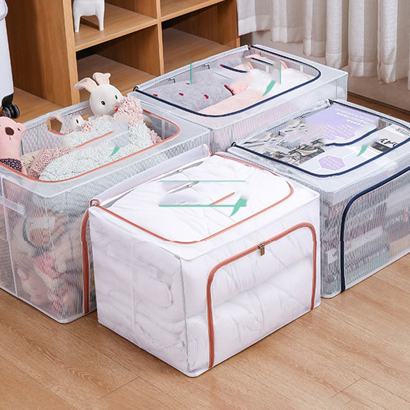 Clothes quilt storage and finishing wardrobe storage children's toys Baina transparent steel frame storage box