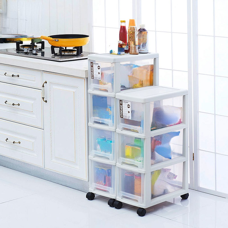 Home kitchen shelf with wheels removable crevice snack storage cabinet plastic drawer storage cabinet