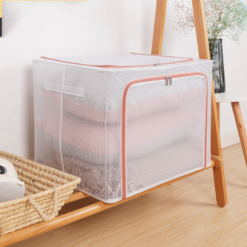 Clothes quilt storage and finishing wardrobe storage children's toys Baina transparent steel frame storage box