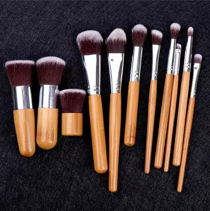 Private Label 11pcs Bamboo Handle Makeup Brush Set Vegan Kabuki Organic Bamboo Face Brush Make Up Ecofriendly