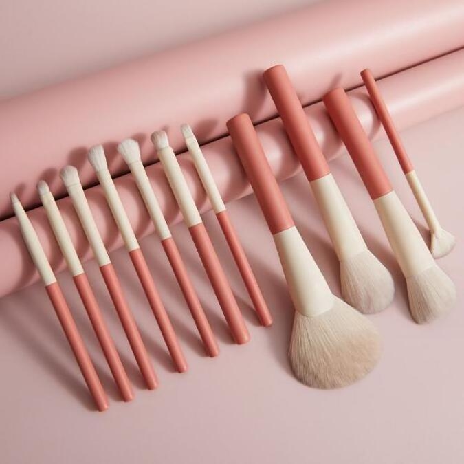 12 Pcs Makeup Brushes Professional Green Pink High Gloss Powder Blush Makeup Brushes Set