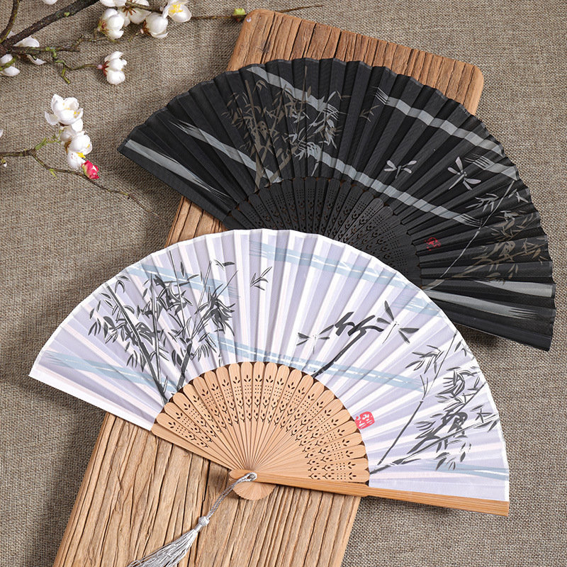 Wholesale Chinese Custom Bamboo Printed Fabric Folding Hand Fan for Favors Gift