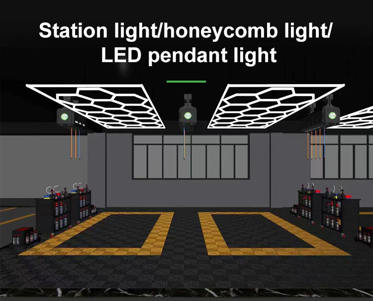 Hexagon Detailing Workshop Lights Led For Car Shop And Garage honeycomb lights Led hexagon Work Garage Light Ceiling