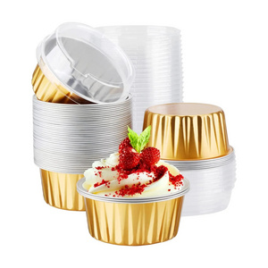 125ML/4Oz Mini Gold Round Aluminum Foil Baking Cup Cake Mffin Baking Cups 125ml Snacks Desserts Flan Cup Containers