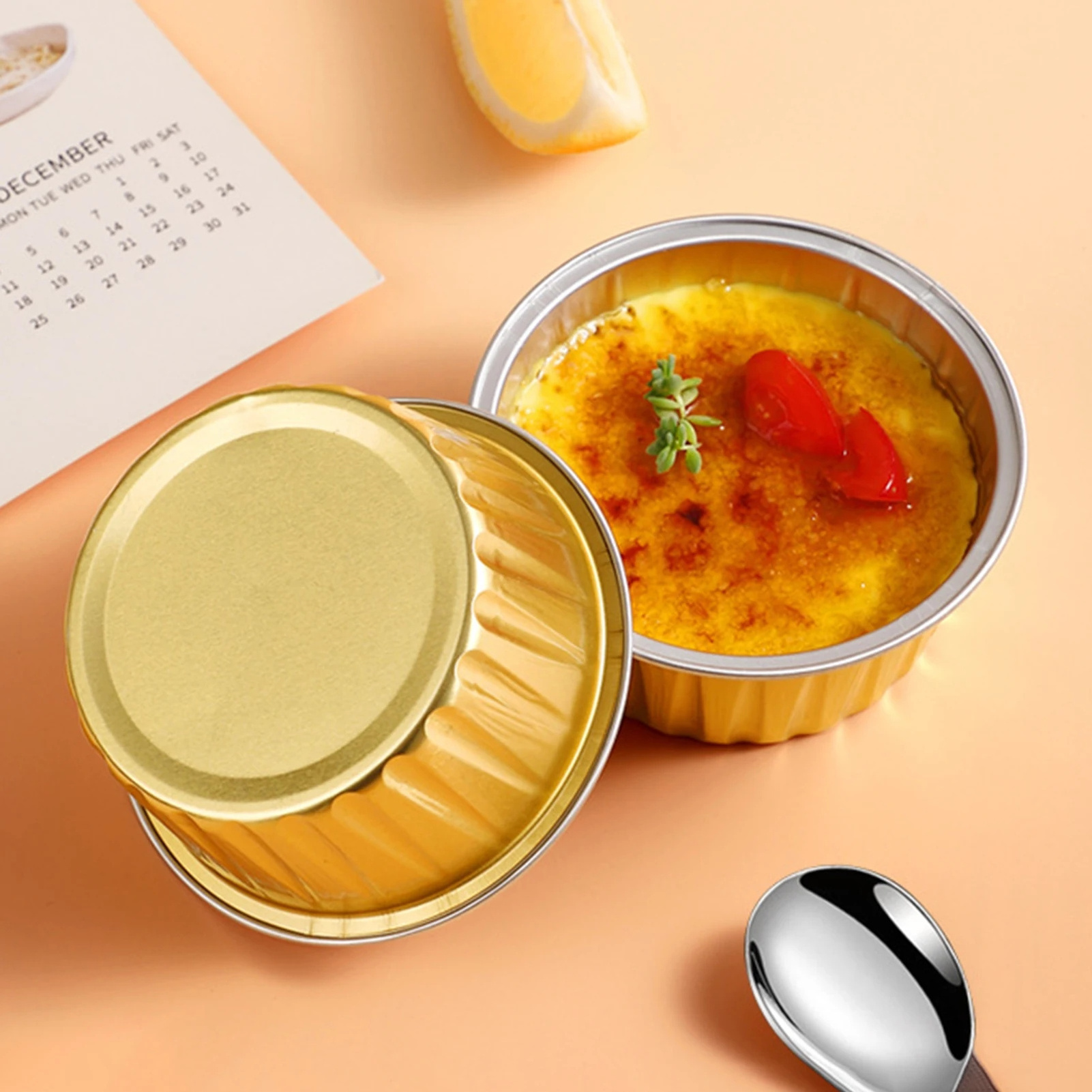 125ML/4Oz Mini Gold Round Aluminum Foil Baking Cup Cake Mffin Baking Cups 125ml Snacks Desserts Flan Cup Containers