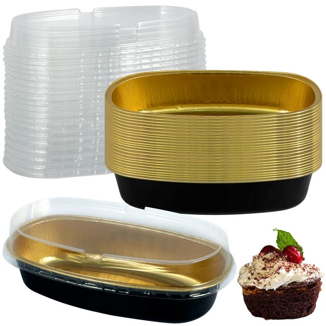 Disposable Mini Loaf Pans with Lids 350ml Aluminum Foil Cake Container Mini Cake Pans Oval Cupcake Baking Pans With Lid