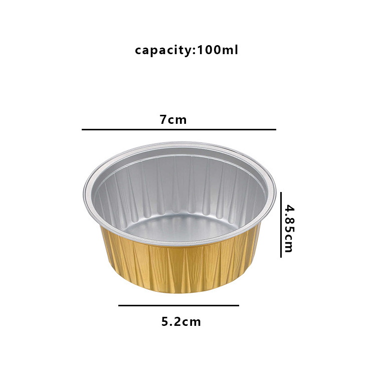 Gold Color Smooth Wall Disposable Aluminum Foil Container Baking Mold Take Away Food Package With Lids 100ML