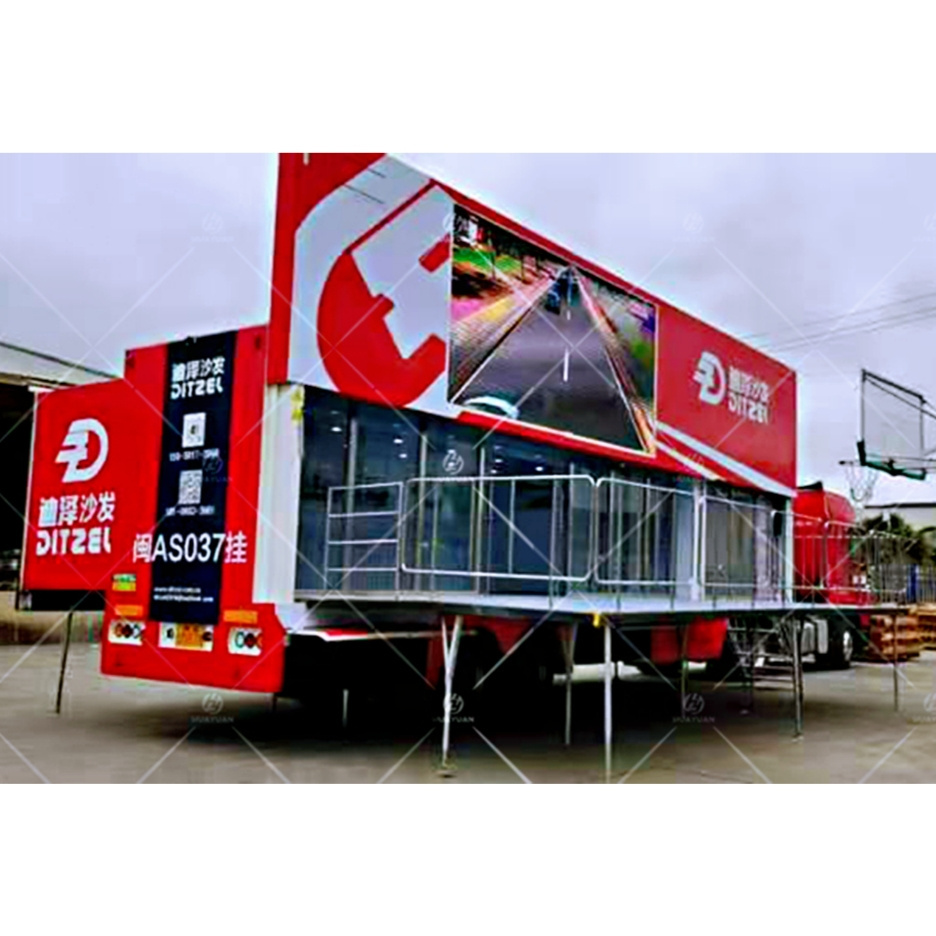 Exhibition trailer with LED screens Podium VIP Room used for commercial display led  truck