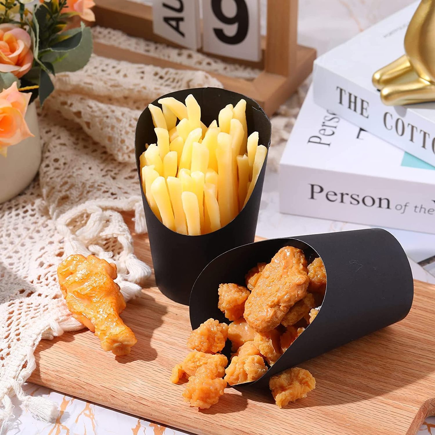 French Fry Holder Disposable Halloween Party French Fries Cups 14oz/ 16oz Food Charcuterie Cones Black French Fry Container