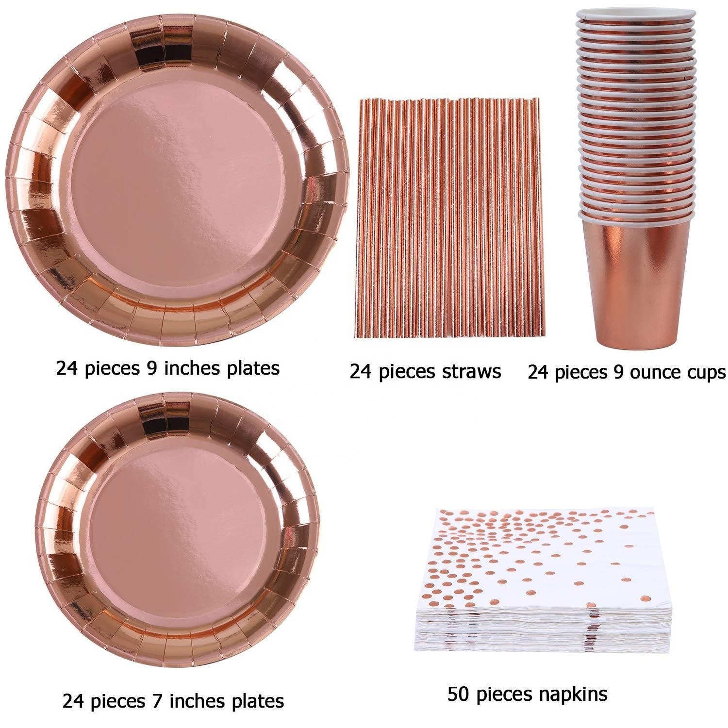 Rose Gold Party Tableware Set Sweet Dishes Large Paper Plates