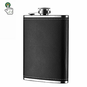 Leather Wrapped Stainless Steel Hip Flask Liquor Alcohol Bottle with Built-in Cigar Case Holder and Funnel Set