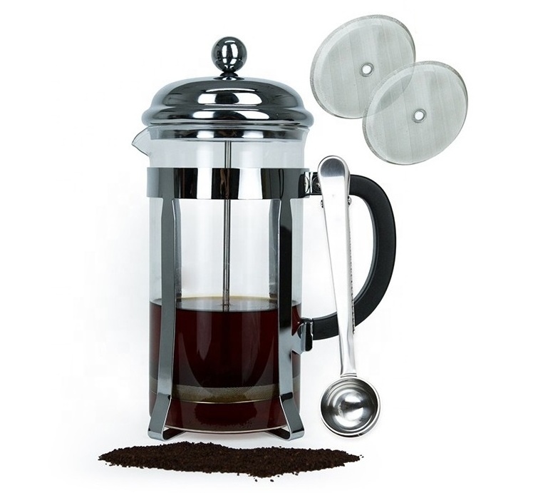 High temperature resistant 350ml 600ml 800ml 1L borosilicate glass plastic coffee tea pot french press with Spoon