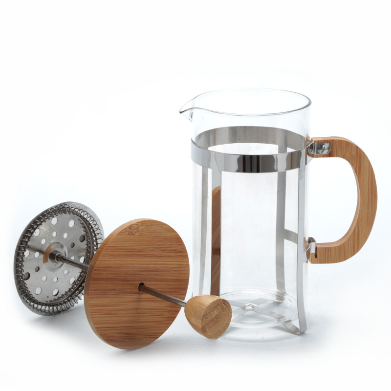 Hot Sale Modern Heat Resistant Coffee Tea Pot 600 ml Stainless Steel with Bamboo Coffee French Press