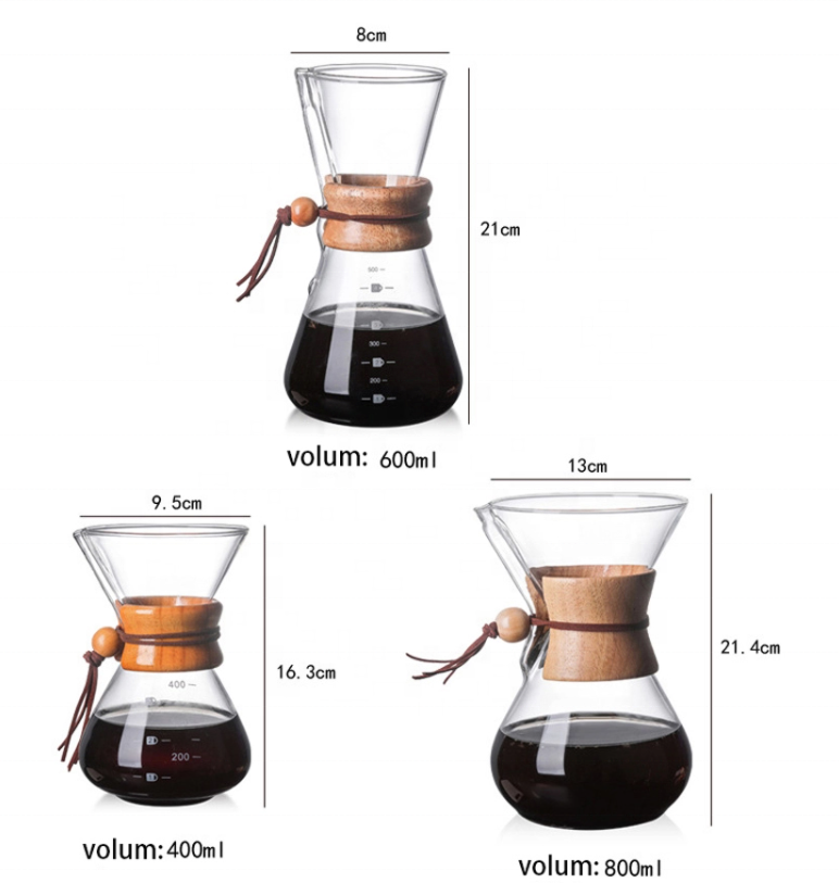 Big/small size custom double wall unusual heat resistant classic Coffee pot Chemex glass Pour over coffee maker with brewer