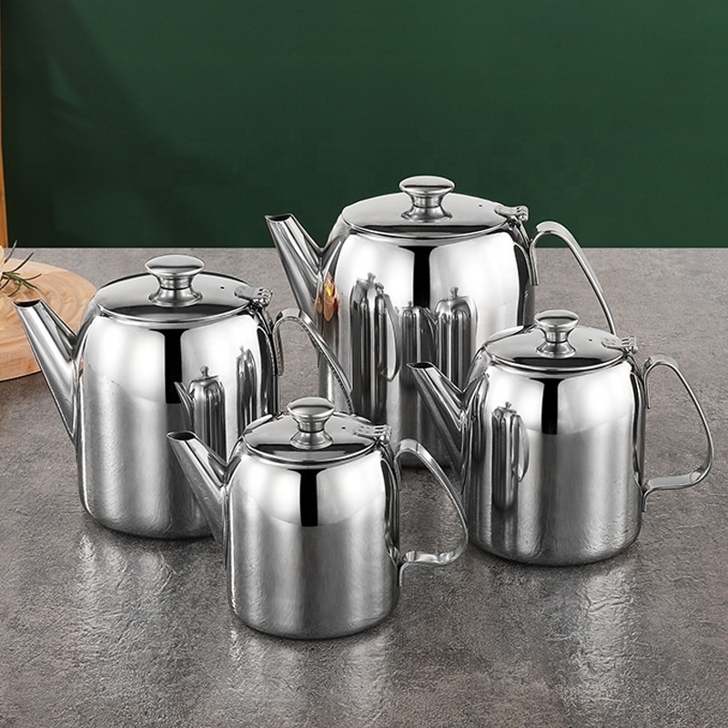 Silver 20/32/48/70 OZ Teapots Stainless Steel Water Kettle Hotel Tea Pot with lid Hotel Coffee Pot Restaurant Tea Kettle