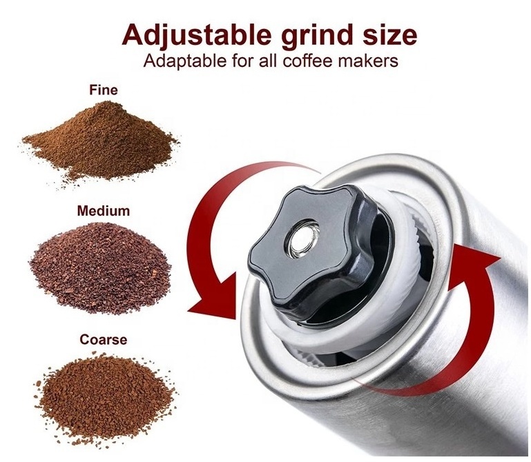 Manual Coffee Grinder Portable Hand Coffee Bean Mill with Ceramic Adjustable Knob Setting Stainless Steel Coffee Grinder