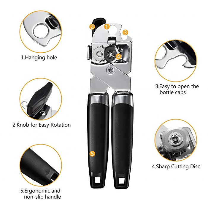 3 in 1 Versatile Heavy Duty Stainless Steel Sharp Blade Smooth Edge Tin Beer Bottle Jar Safety Manual Can Opener