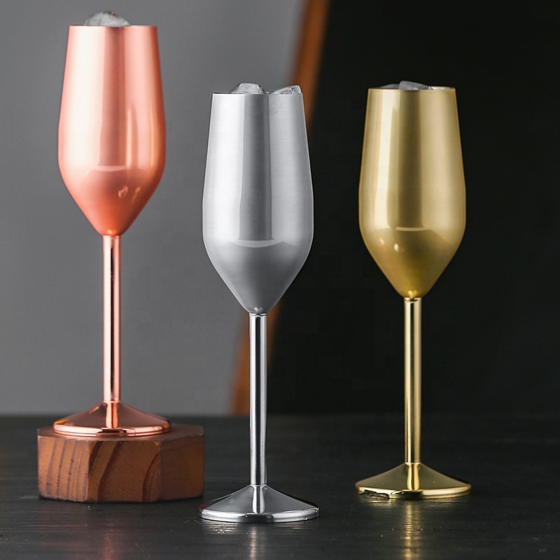 Wholesale metal red wine glass goblet custom logo stainless steel wine glasses amber Champagne goblets rose golden goblets