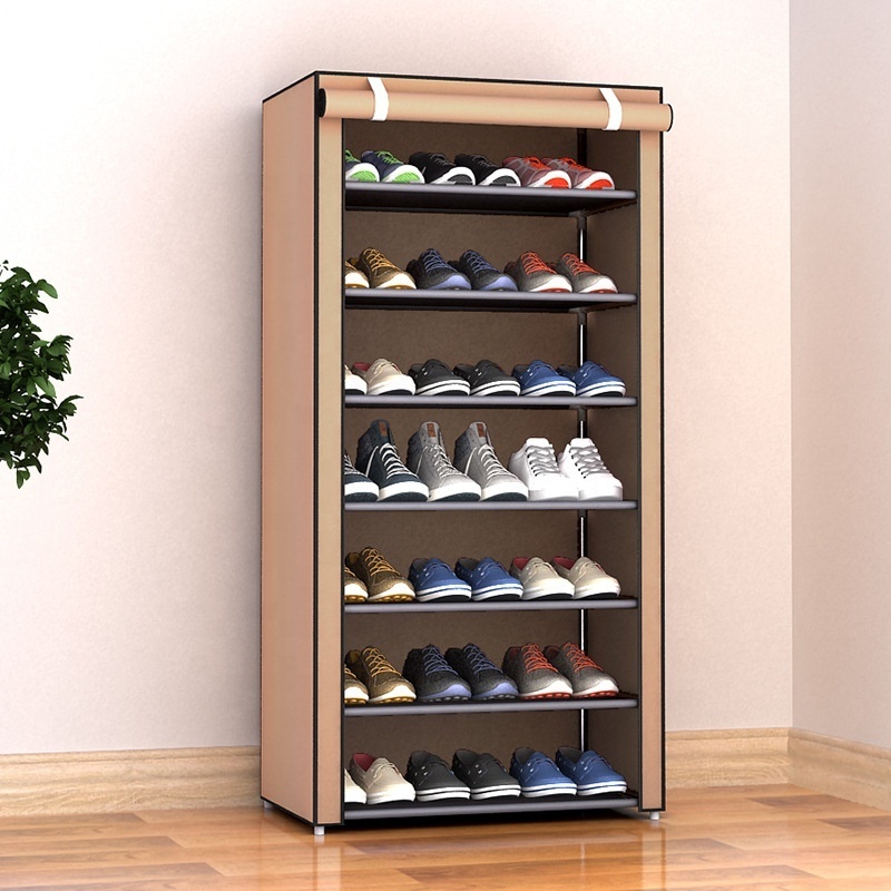 Nordic Portable Entry Detachable Galvanized  Steel Pipe Oxford Cloth Fabric Storage Shoe Rack Cabinet Organizer Shelf