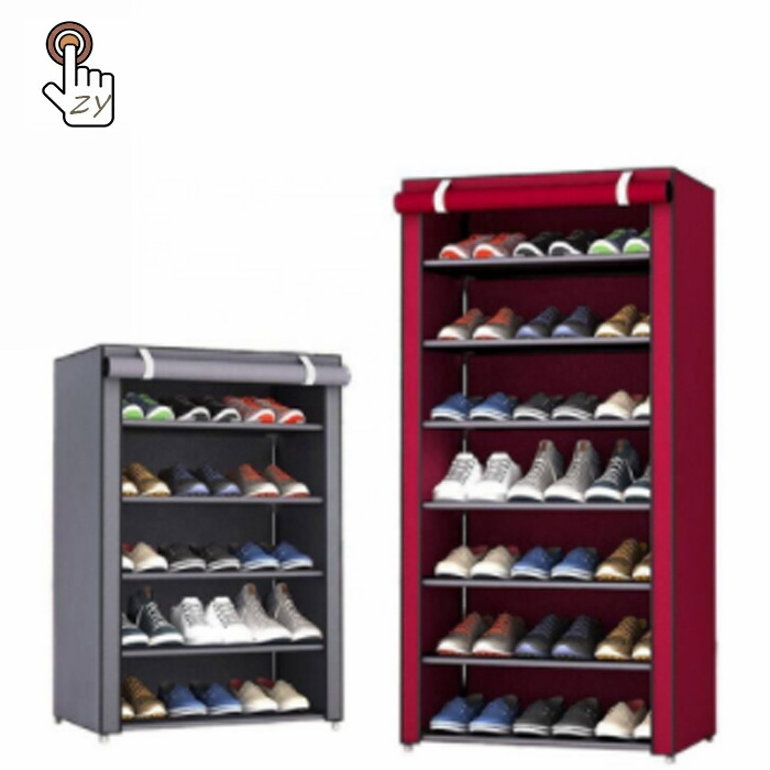 Nordic Portable Entry Detachable Galvanized  Steel Pipe Oxford Cloth Fabric Storage Shoe Rack Cabinet Organizer Shelf