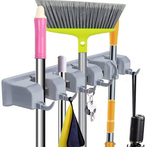 Mop Holder Storage Rack Hook Multi-Functional Wall mounted Mop handle and broom holder with 6 Hooks Mop and Broom Holder