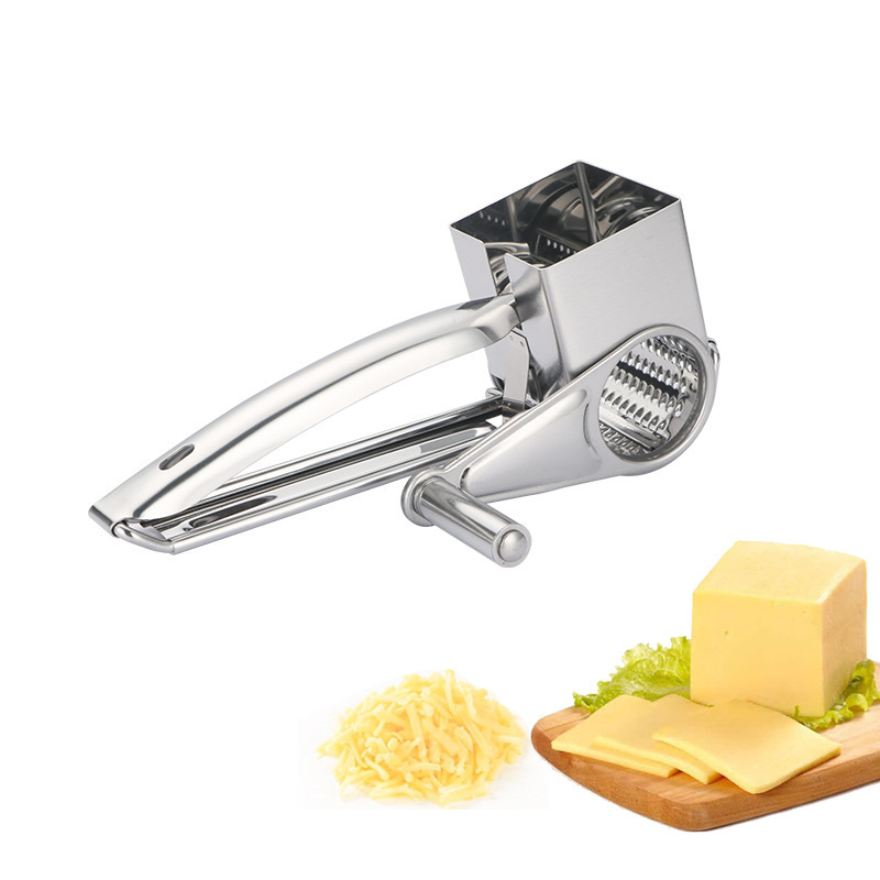 Rotary Cheese Grater - Vegetable Cheese Cutter Slicer Shredder with 3 Interchanging Rotary Sharp Cylinders Stainless Steel