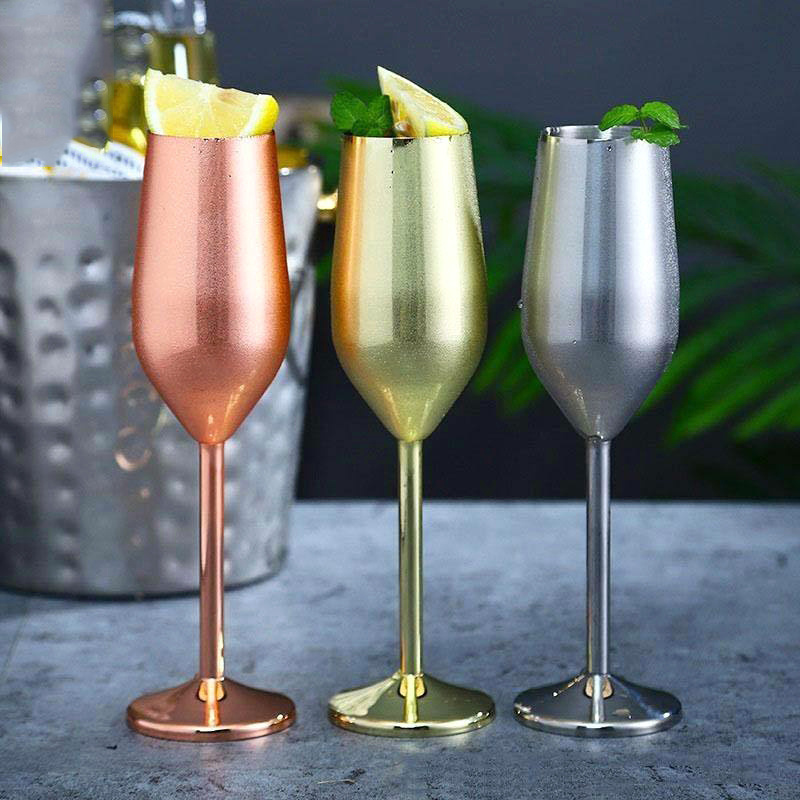 Gold stemless Stainless Steel metal bulk Wedding Party Birthday Champagne Glass Flutes Glasses