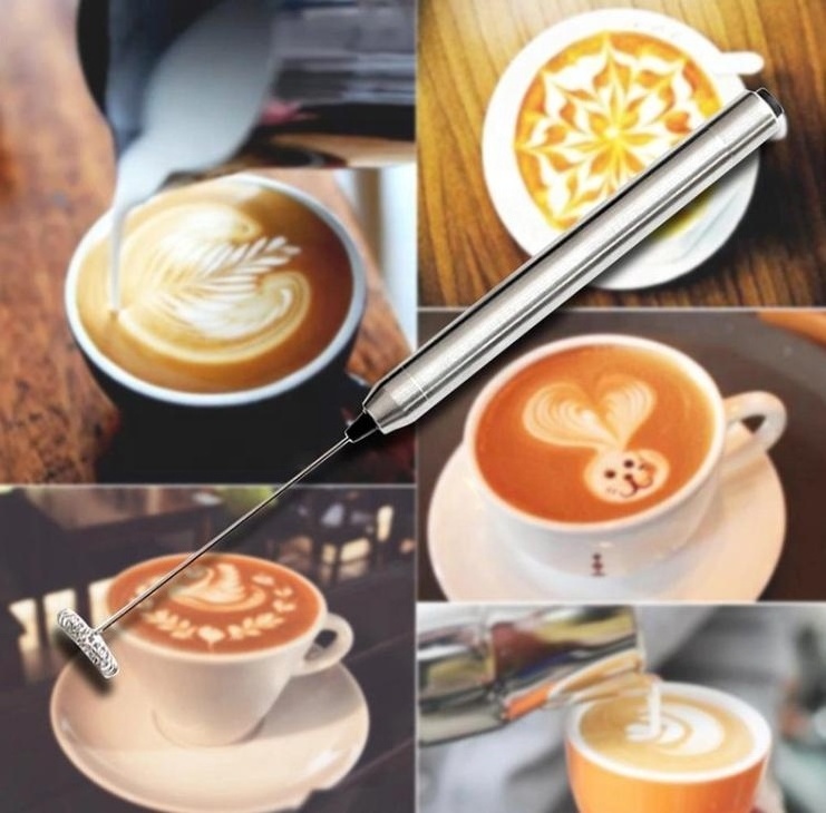 Custom logo Battery Operated HandHeld Electric Whisk Coffee Frothing Wand Stainless Steel Milk Frother