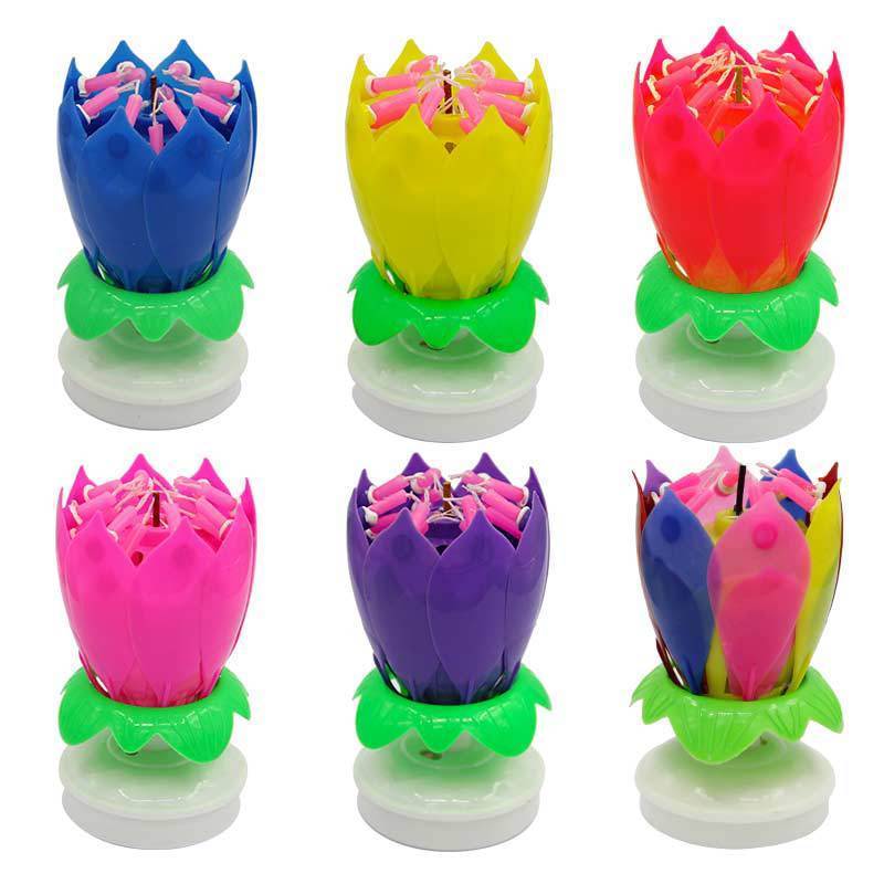 Singing Birthday Digital Happy Wholesale Beautiful Blossom Romantic Music Lotus Flower Petal Shape Party Birthday Cake Candle