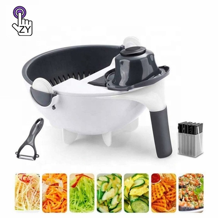 Multifunction Vegetable Cutter Drain Basket Magic Rotate Vegetable Cutter Julienne Grater and Chopper Vegetable Cutter with Fo