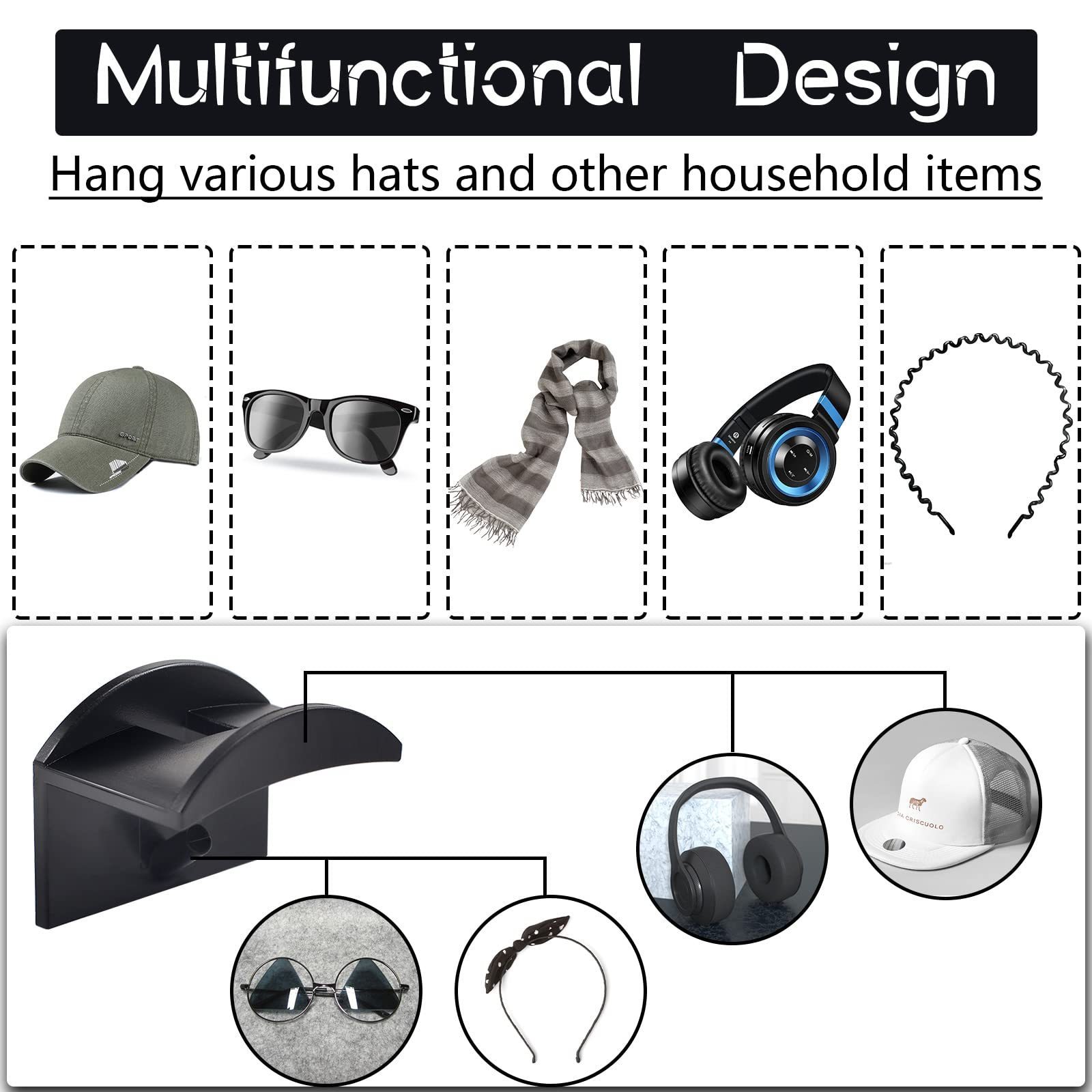 Minimalist Wall-Mounted Hat Rack for Baseball Caps Single Tier Closet Door Hat Hangers Organizer Cap Hooks