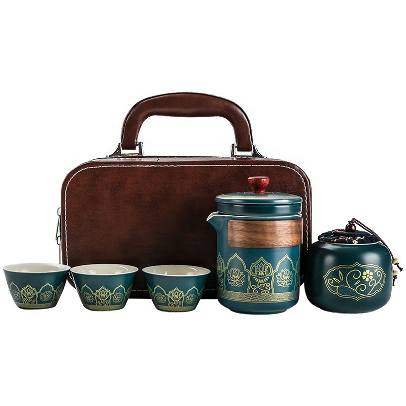 Portable All in One Gift Bag Outdoor Chinese Tea Pot Cup Set with Tray Infuser Travel Ceramic Tea set Porcelain Teapot