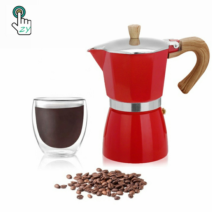 New design style Stovetop 3/6/9 Cup Cafetiere Aluminium Coffee Mocha Moka Pot Espresso with Imitative Wood handle