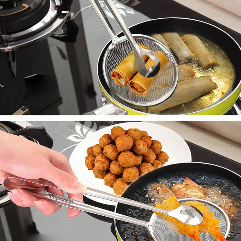 28*10cm Stainless Steel Deep Frying Tongs With Strainer Fry Kitchen Utensil Homeware 1pcs