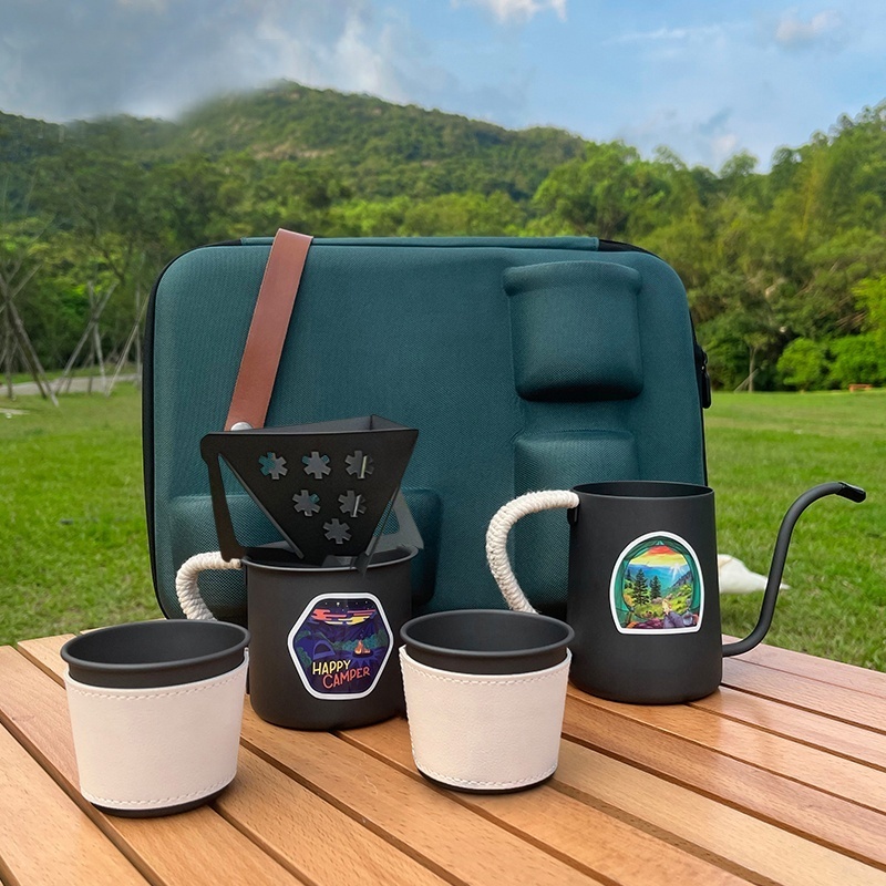 Pour Over Coffee Set Black Packing Outdoor Camping Coffee Portable Gift Set Accessories 60 Drip Coffee New Arrival