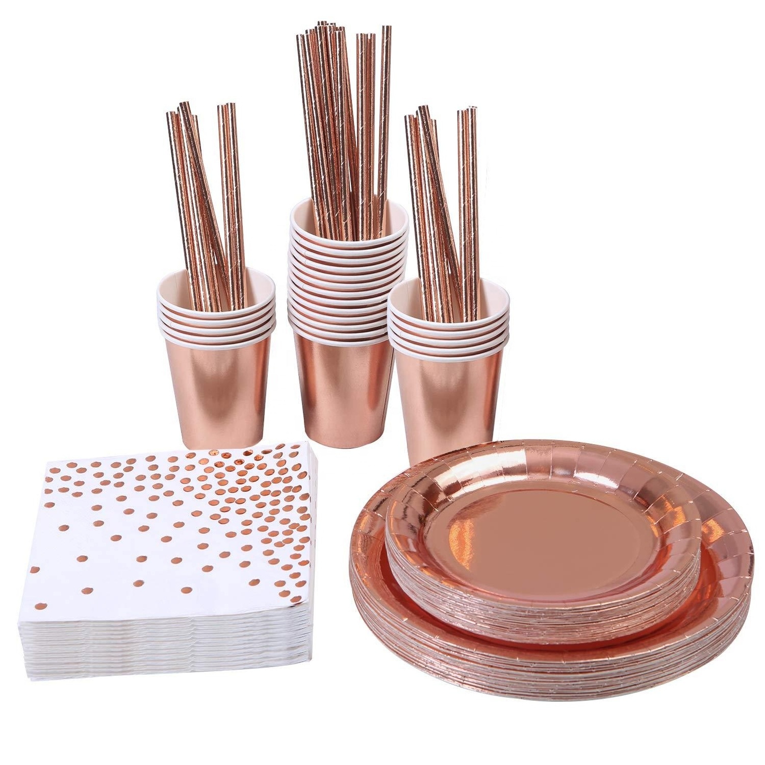 Rose Gold Party Tableware Set Sweet Dishes Large Paper Plates