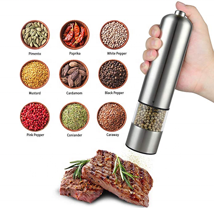 Manufactures hot selling Electric Salt and Pepper Grinder Set battery Stainless Steel Salt Pepper Mill