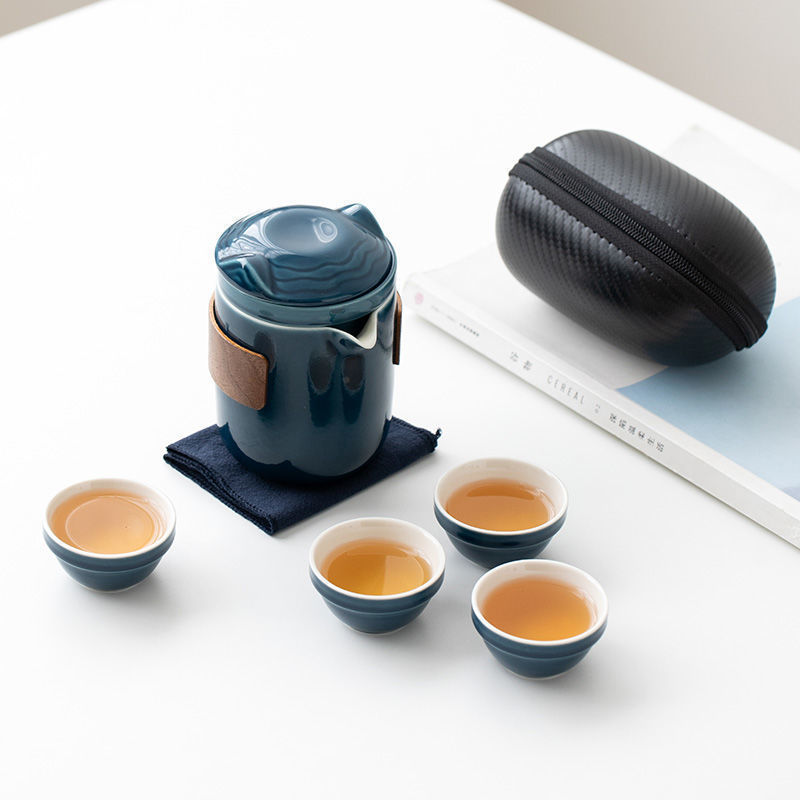 Travel Tea Set One Pot Four Cups Outdoor Simple Ceramic Bubble Tea Anti Scalding Portable Fast Drink Cup Set