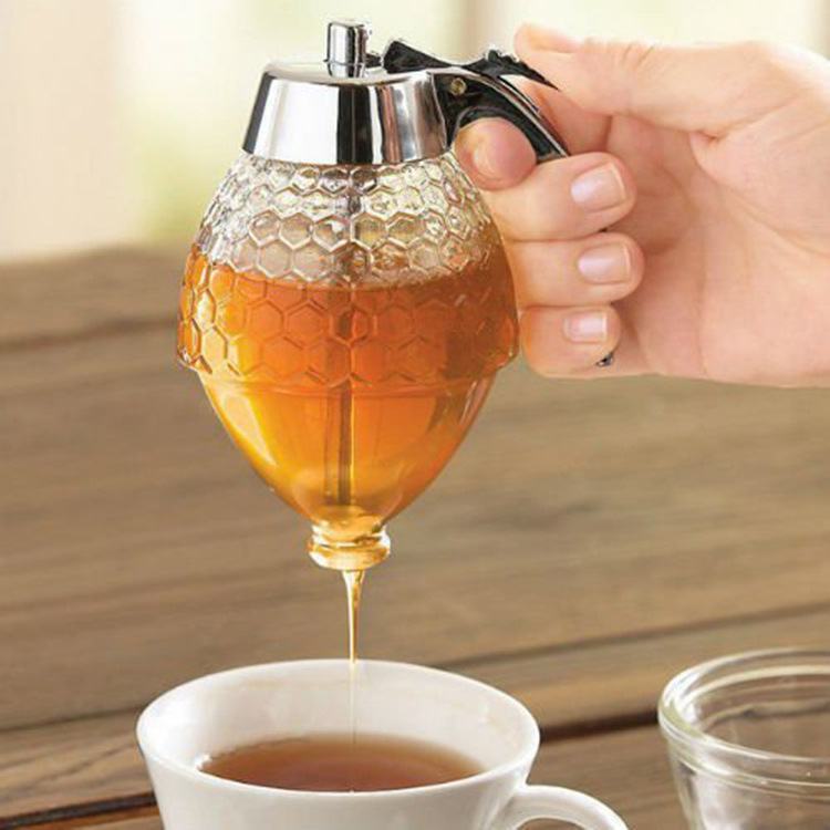 Honey Dispenser No Drip Glass Honey Glass Jars Honey Dipper Comb bottle Syrup Dispenser For Sauce Sugar Coconut Oil Condiments