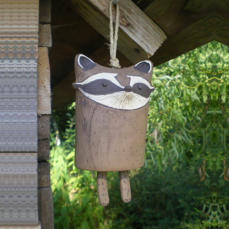 Animal Fox Windchime Ceramic Driftwood Nature Hanging Outdoor Wind Chime Patio Decor