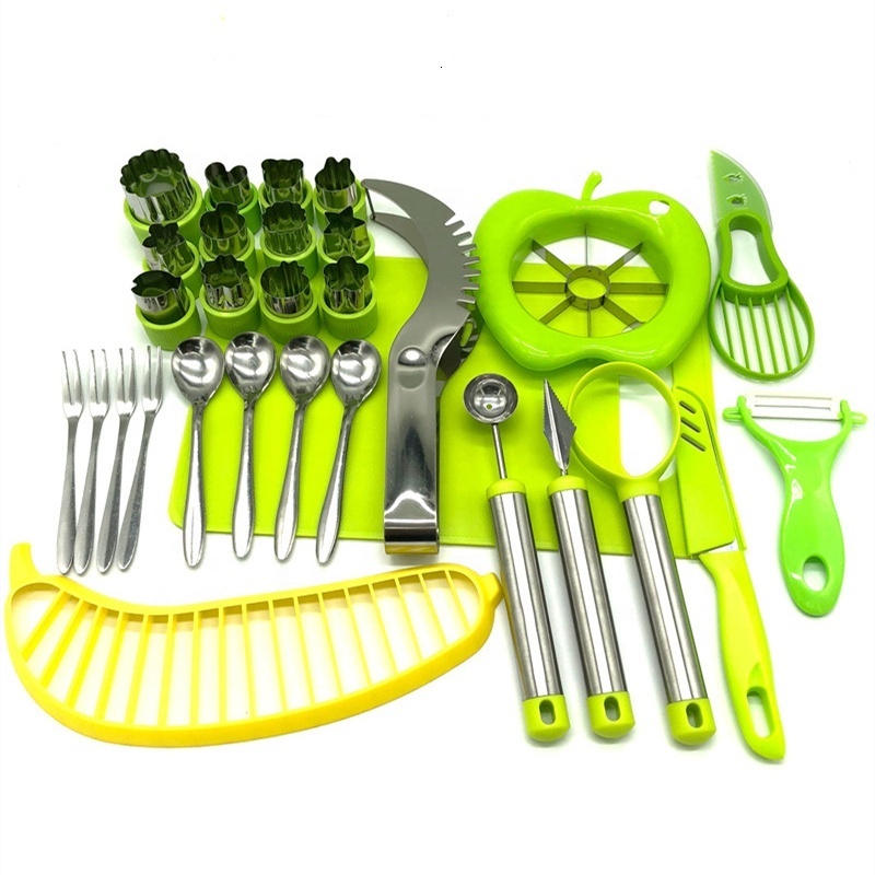 Manufactures Hot Sale Factory 30pcs Kitchen Peeler Avocado Cutter Knife Watermelon Banana Apple Slicer Fruit Carving Tools Set