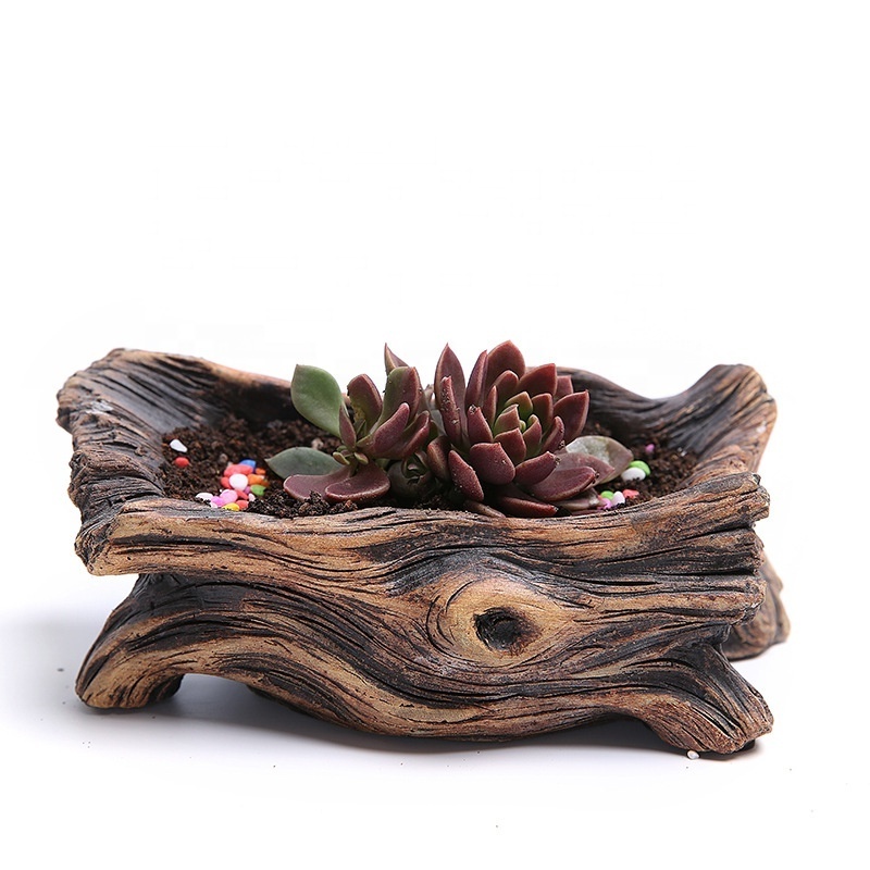 Vintage Gardening Pots Log Driftwood Planter Wood Creative Vintage Imitate Plant Container Cement Flower Pot Plant