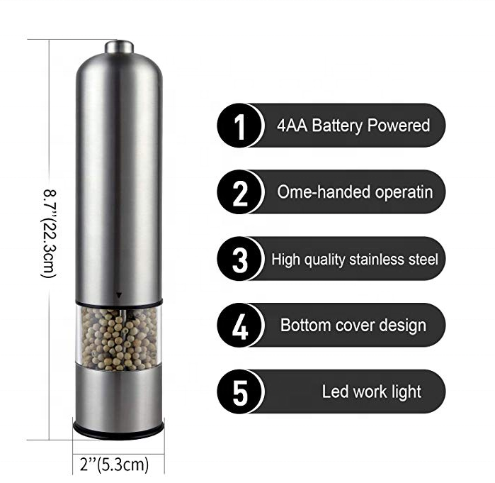 Manufactures hot selling Electric Salt and Pepper Grinder Set battery Stainless Steel Salt Pepper Mill